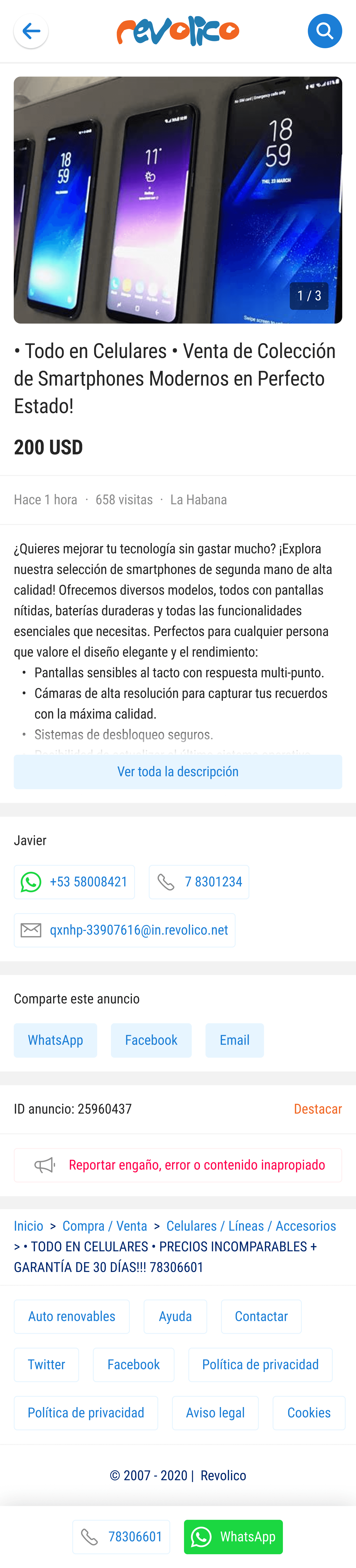 Revolico mobile detail page variation