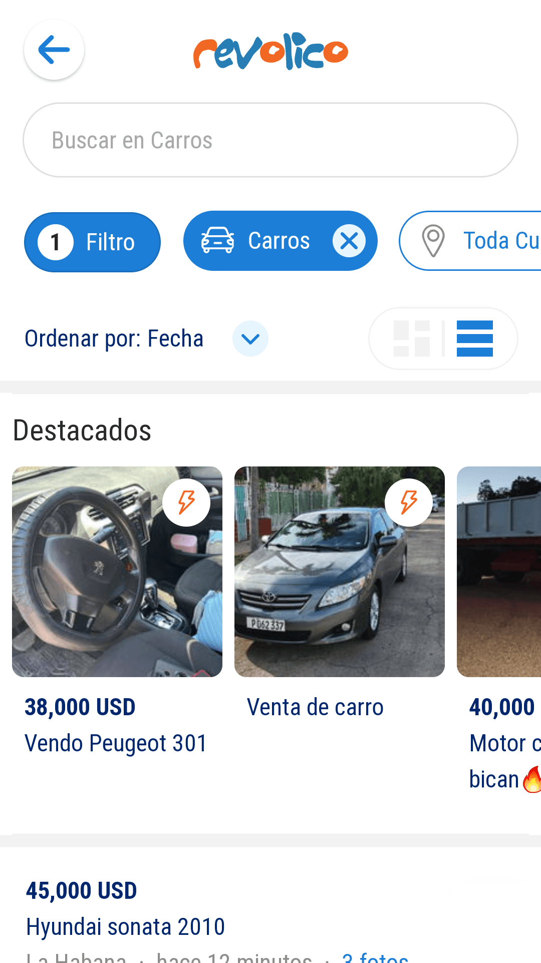 Revolico mobile search results