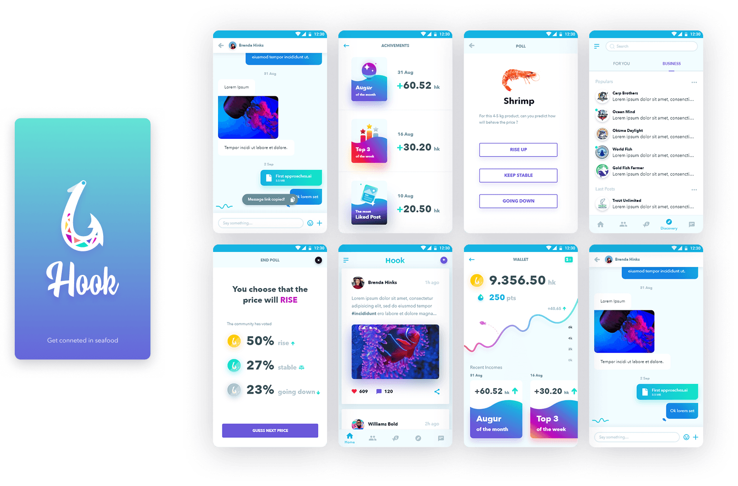 Hook app mobile screen designs